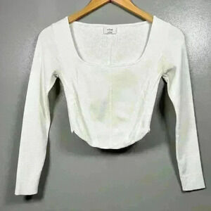 ARITZIA WILFRED Soft Corset Sweater Long Sleeve Crop White Square Neck Ballet S